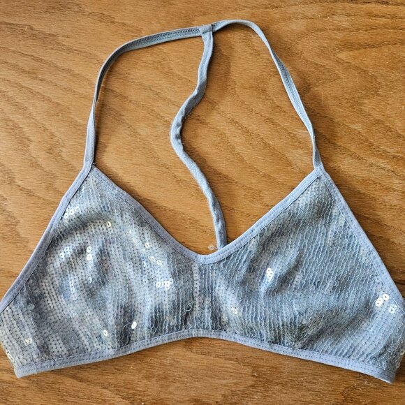 Chan Luu Sequin T-Back Bra Dusty Blue small - Picture 2 of 4